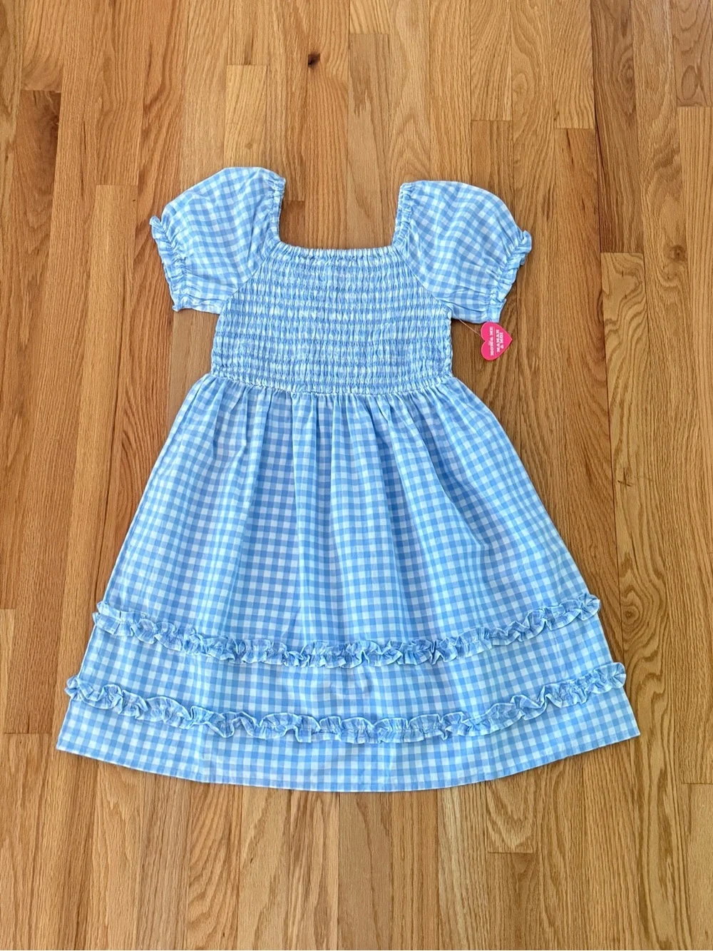 NWT The Children’s Place Girls Gingham Smocked Babydoll Dress, Size Large 10/12